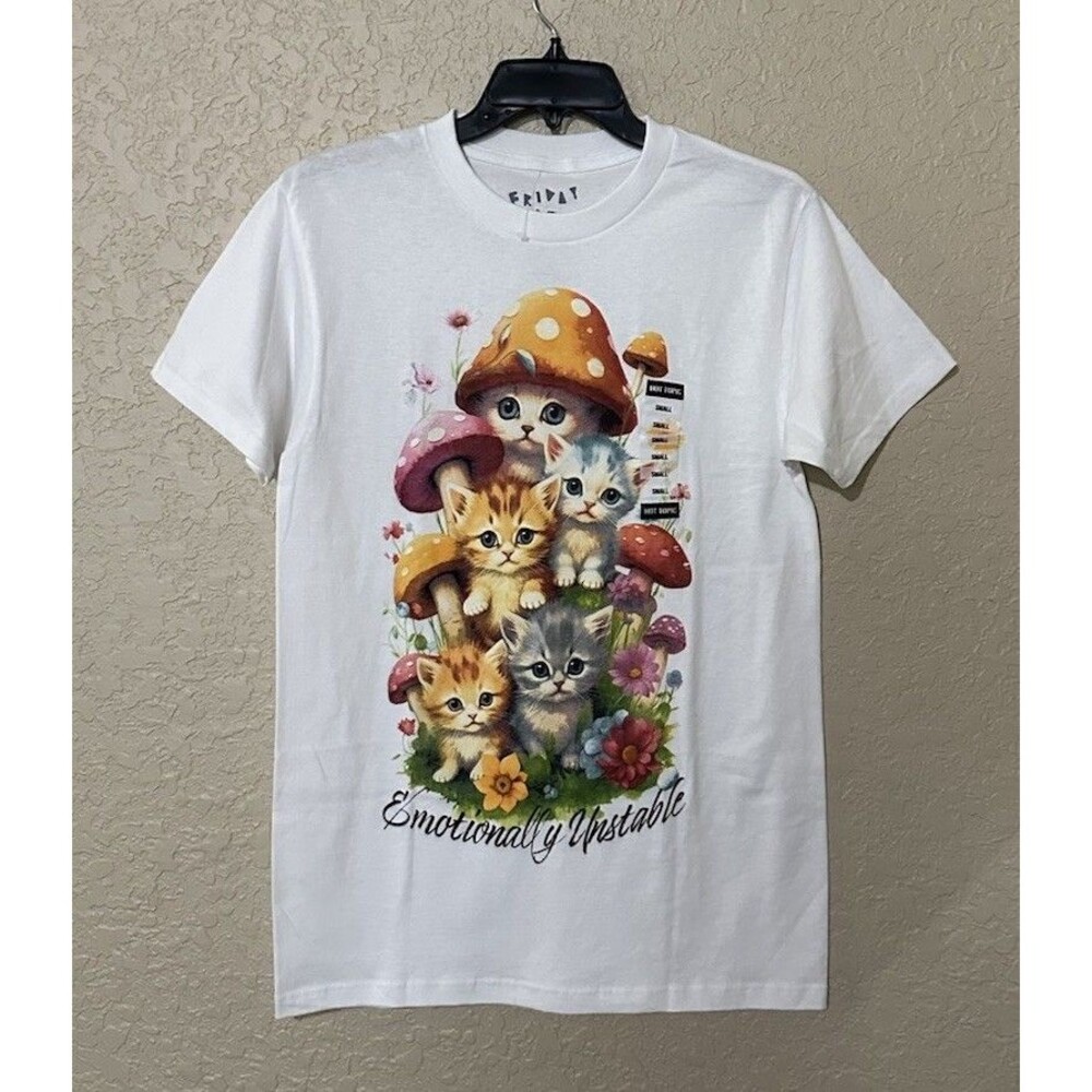 Friday Jr Emotionally Unstable Cats Mushrooms Graphic T-Shirt Hot Topic S Small